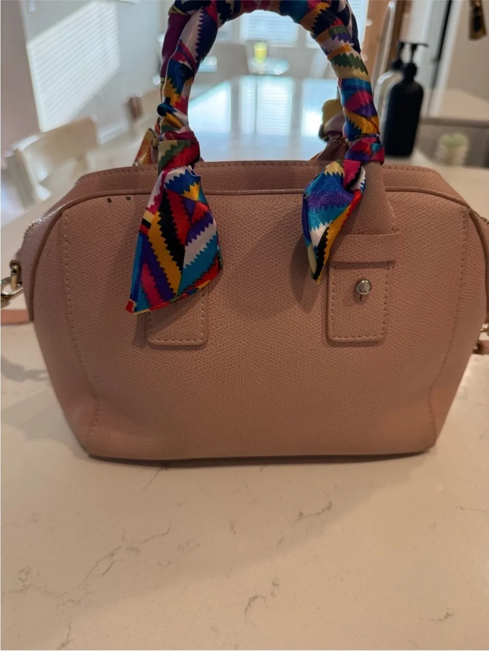 Furla Blush Pink Dome Satchel with Printed Scarf-Wrapped Handles